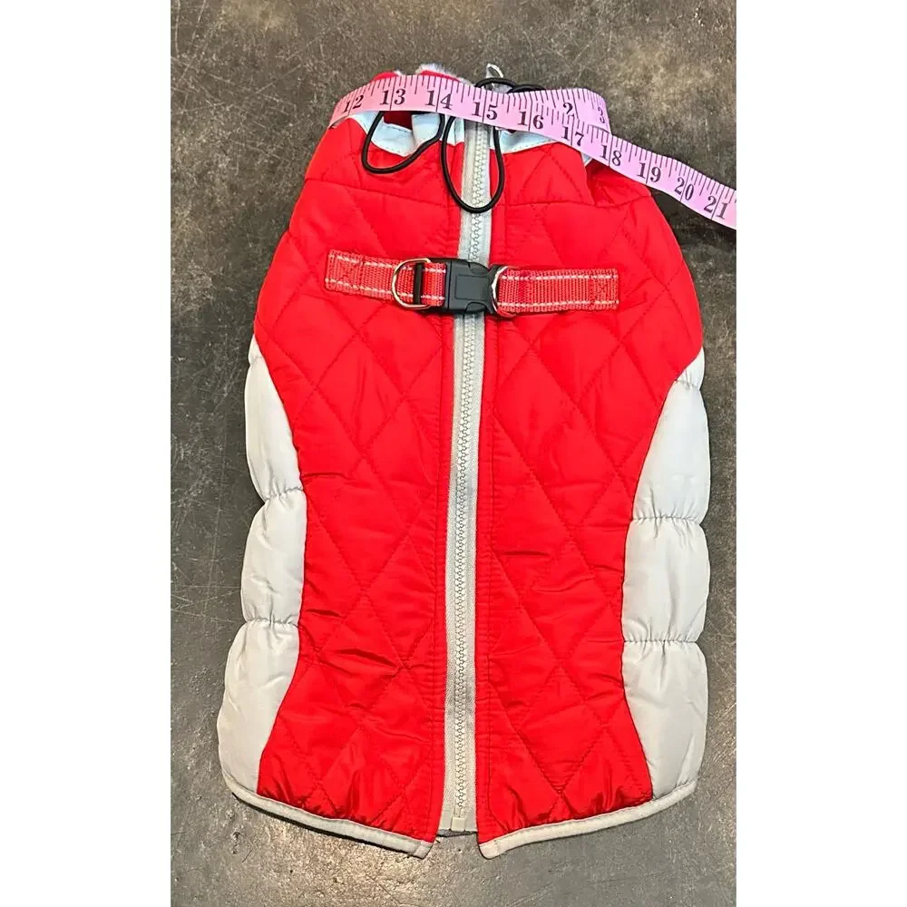 New Padded Dog Coat Warm with Thicken Furry Collar Cold Weather M Red/Gray Snow